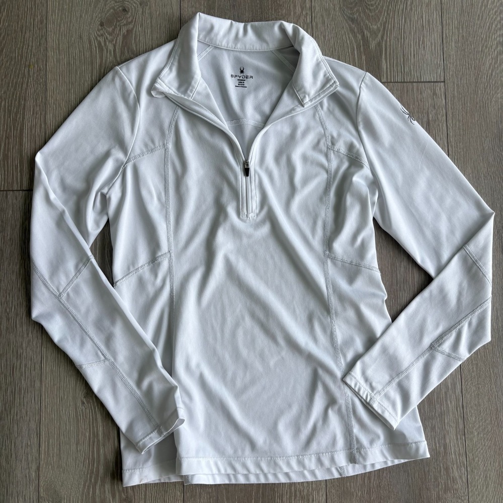 Spyder Womens White 1/4 Zip Pullover Activewear Athletic Running Sweater Size S